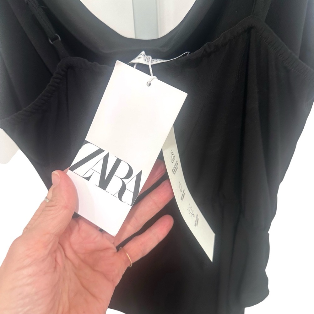 Zara black sleeveless spaghetti straps scoop neck S NWT - Picture 3 of 6
